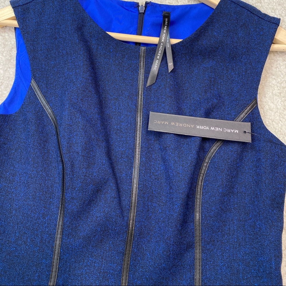 Andrew Mark black faux leather piping detail sheath dress Herringbone blue - Picture 6 of 7
